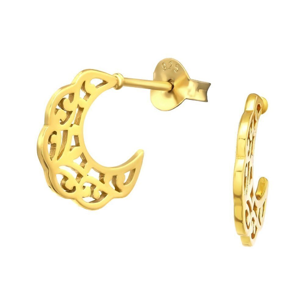 14k Gold Crescent Moon Half Hoops 925 Sterling Silver